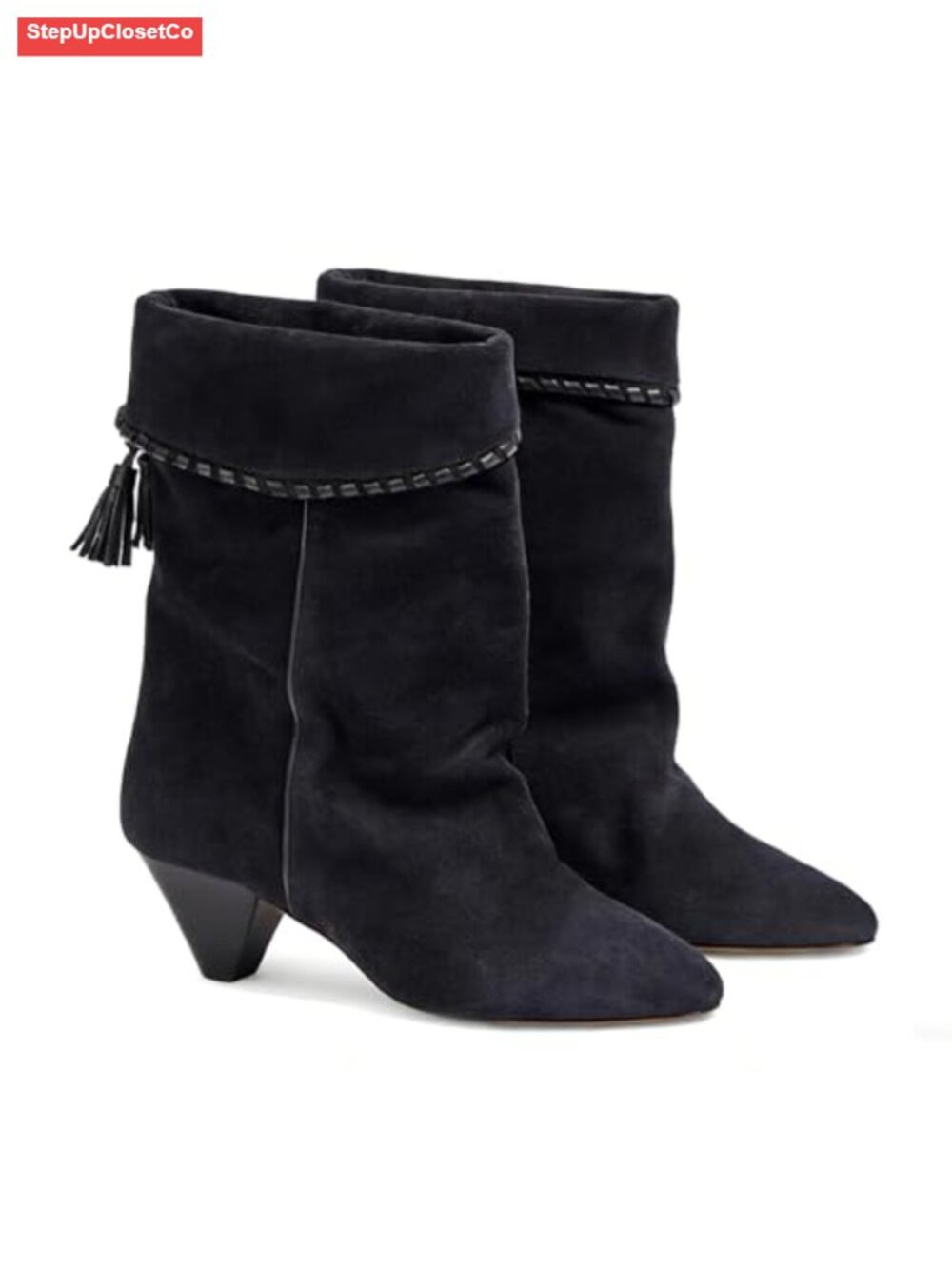 Suede Ankle Boots Slouchy Fold Over Pointed Toe Cowboy Western Booties Women